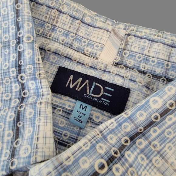 Made Cam Newton Mens M Blue & White Striped circles Long Sleeve Dress Shirt T21 - Picture 9 of 9